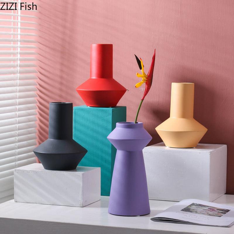 Ceramic Vase Minimalist Solid Color Vases for Flowers Abstract Art Desk Decoration Flower Arrangement Decorative Ornaments