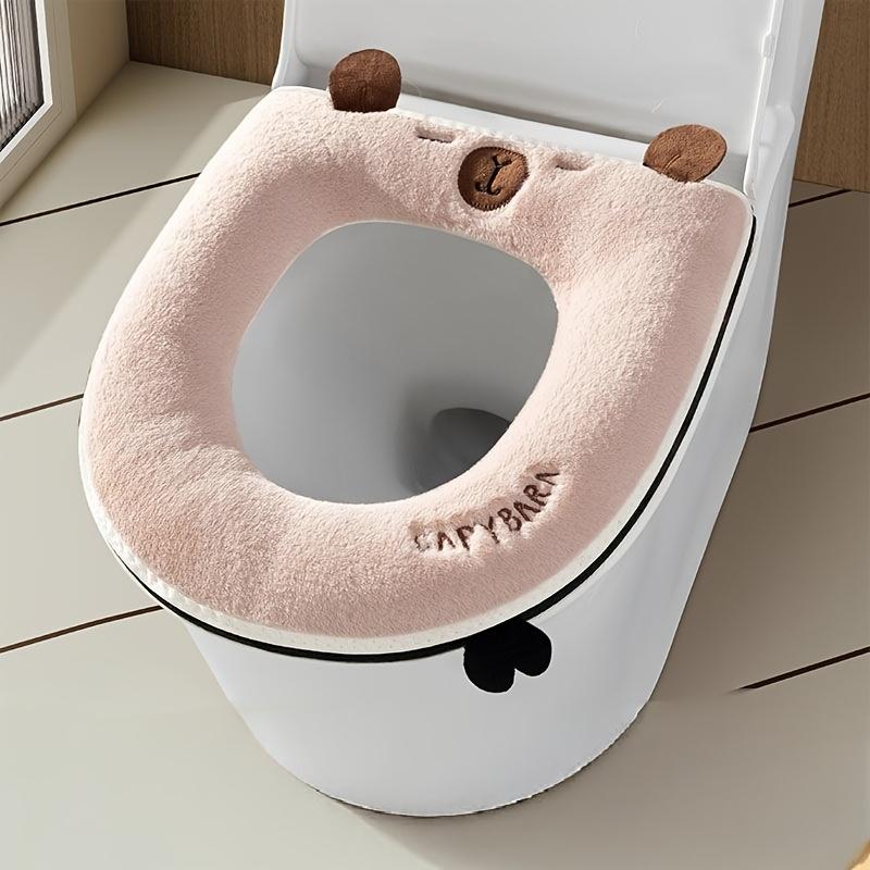 New Winter Thickened And Plush Toilet Seat Cover for Home Use, Featuring Cartoon Embroidery And a Built-In Handle
