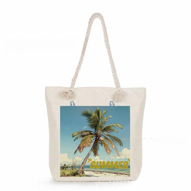 Multifunctional  Beach shells Printed Thick Rope Shoulder Beach Bag 7575