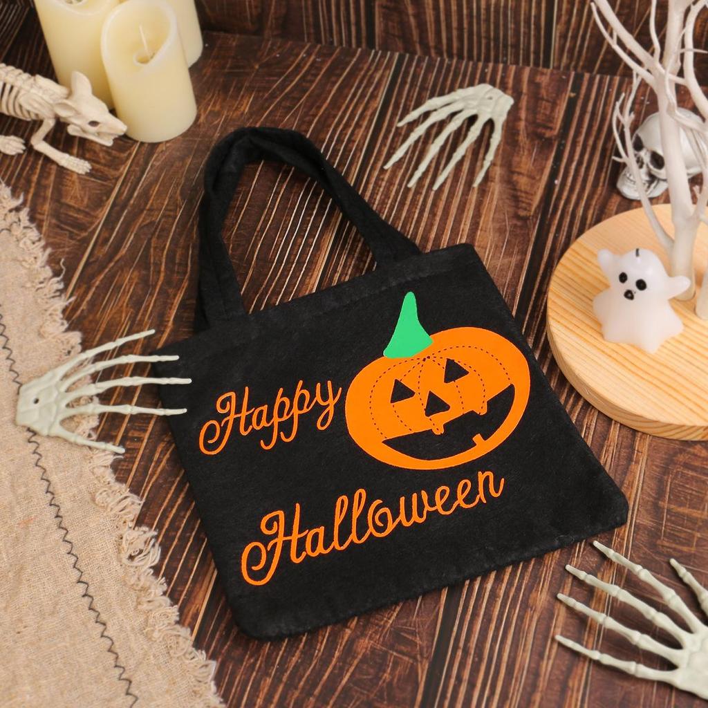 Halloween Ghost Festival Pumpkin Candy Tote Bag, Non-Woven Orange and Black Gift Bag for Kindergarten