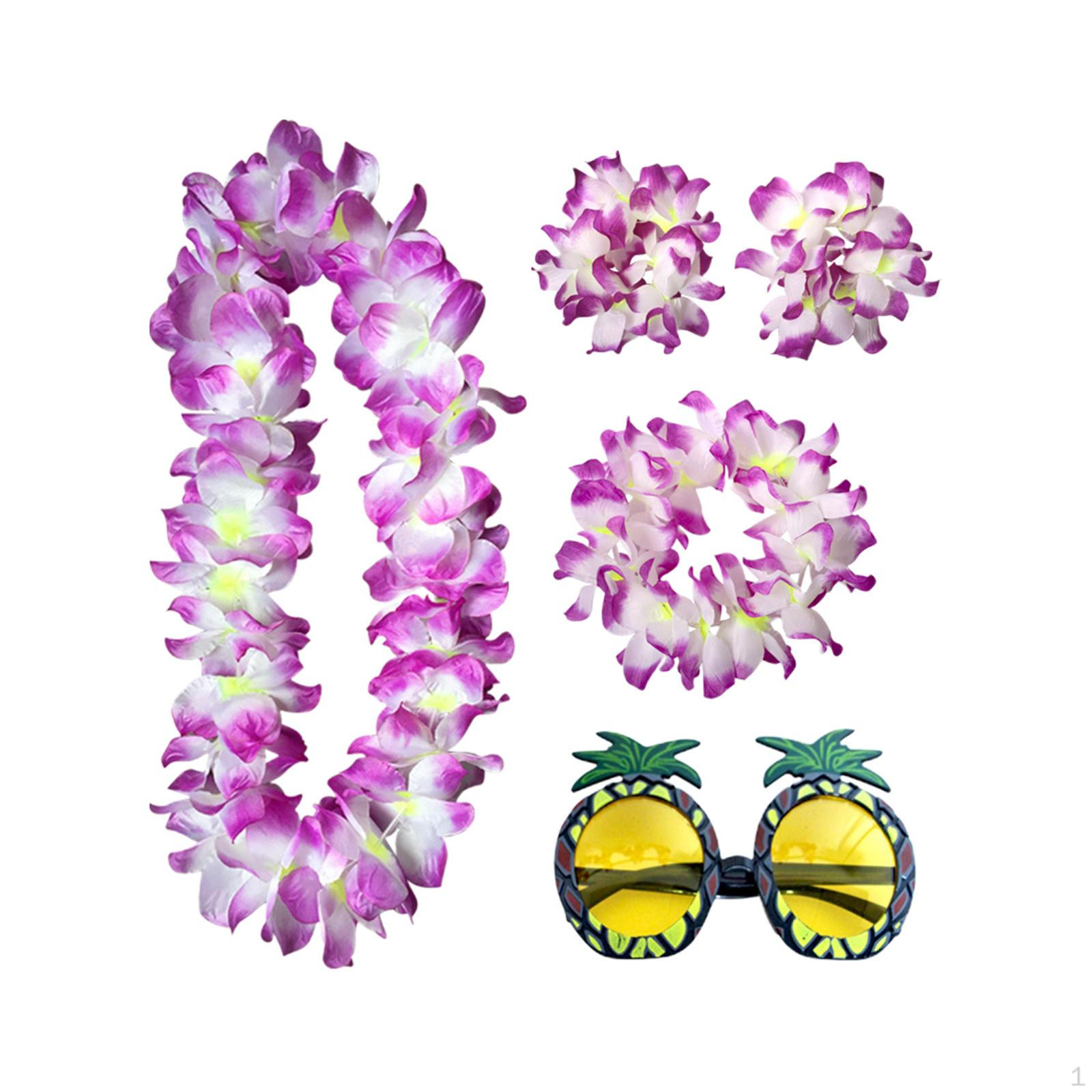 

Hawaiian Necklace And Headband Set for Beach Parties Events Violet