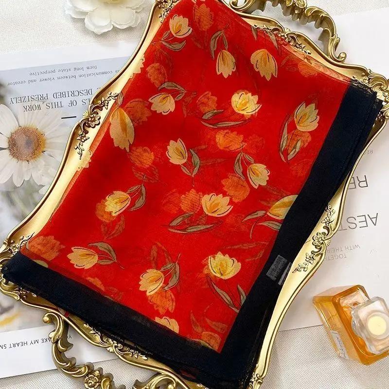 Silk Scarf Women's Summer New Georgette Sunscreen Fashionable High-end Foreign Style Versatile Travel Thin Mother