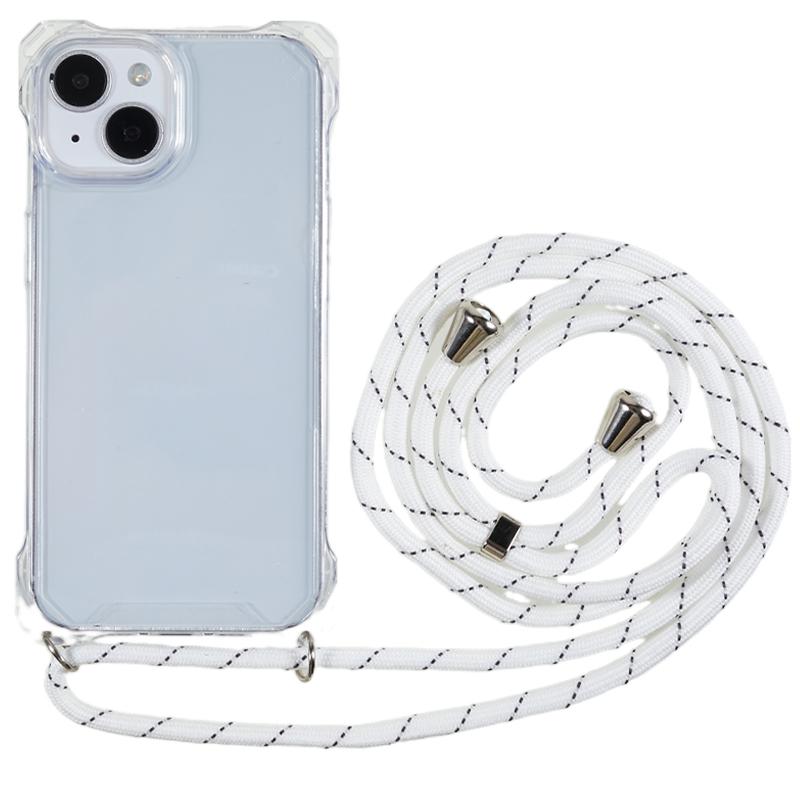 For iPhone 13 Transparent Acrylic Back+TPU Case Anti-drop Phone Cover with Lanyard