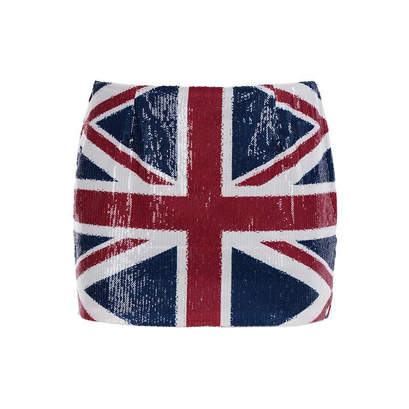 European & American Style Sexy Women s Flag Sequin Patchwork Color Block Hip Skirt - Summer Streetwear Fashion M