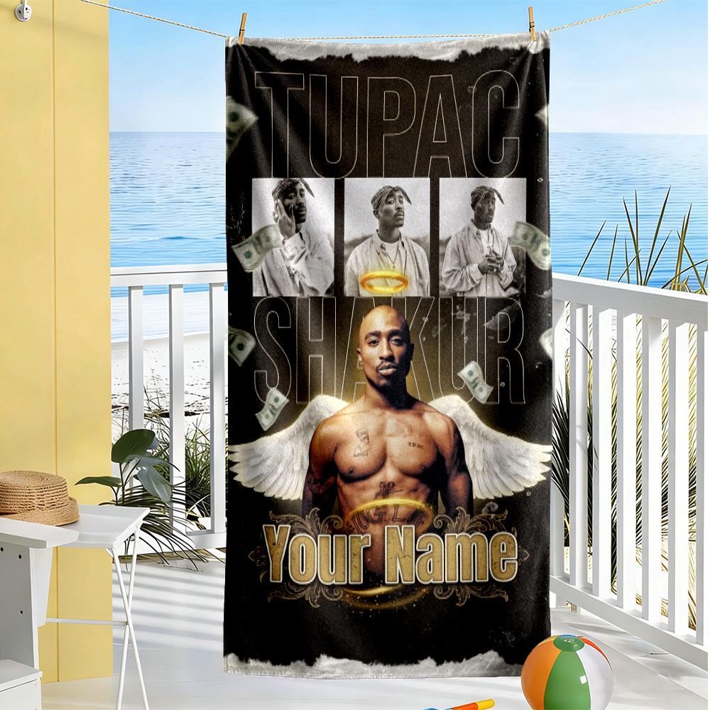 2pac Customize Text Beach Towel Soft Durable Quick-Dry Ideal for Travel Outdoor Swim Pool Yoga Surf Camping Hiking Gym Gift Holiday