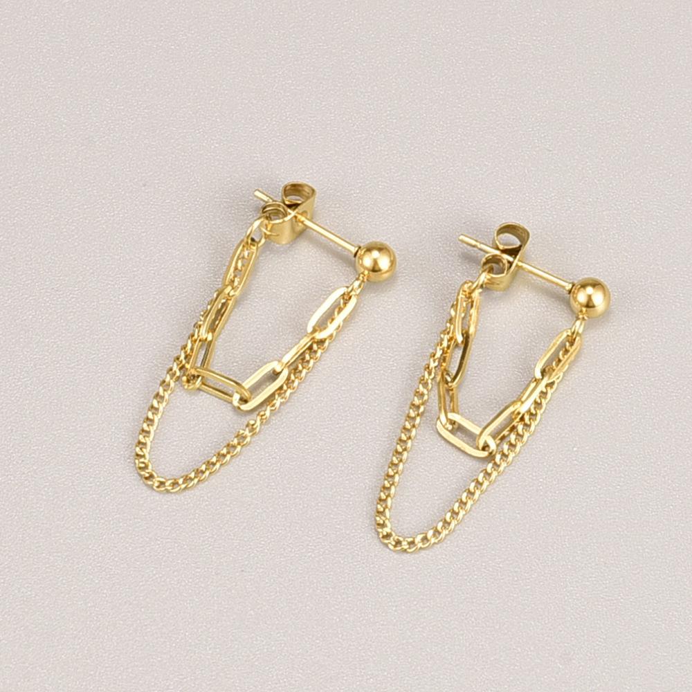 Double Layer Metal Chain Earrings for Women Gold Color Chain Tassel Earrings Simple Korean Party Jewelry