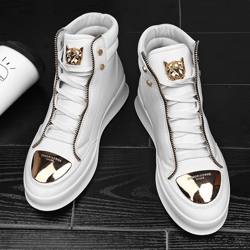 Fashion High Top Casual Shoes Men Sneakers 2024 Fashion Skateboard Shoes Leopard Platform Shoe Sport Training Shoes Men's Ankle Boots