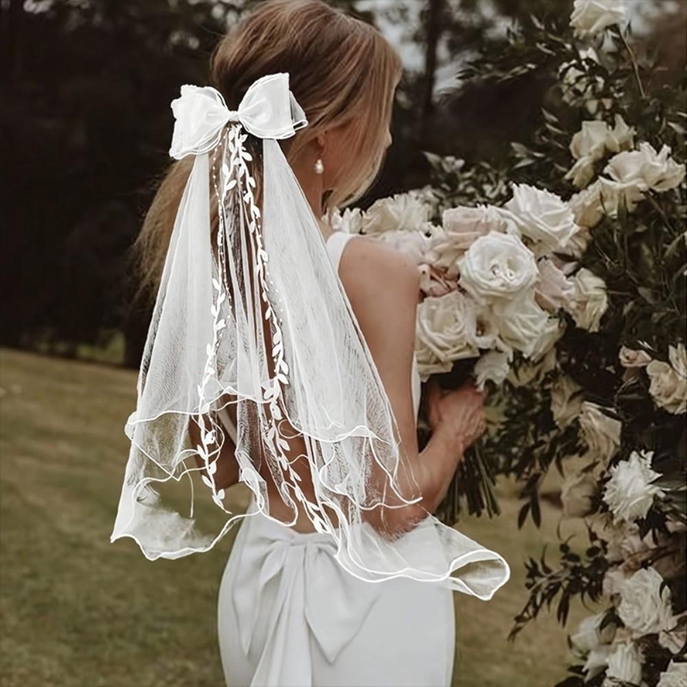 Polyester Bow Veil Hair Hoop Mesh Bridal Tulle Portable Girls Head Gauze  Birthday Headdress