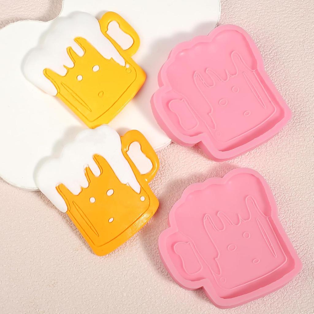 2 Pcs Creative Beer Shape Silicone Molds, Cute Beer Cup Fondant Mold, For Kitchen Baking, Candy, Biscuits, Chocolate, Cake Decoration, Chewing Gum,