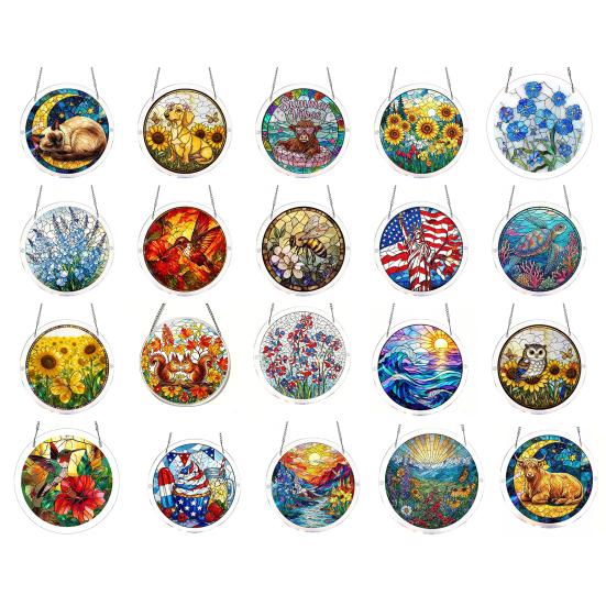 83 Pcs Acrylic Suncatcher Jigsaw Puzzles Stained Glass Style Window Hanging Decor DIY Sun Catcher Kit for Home Garden Decor