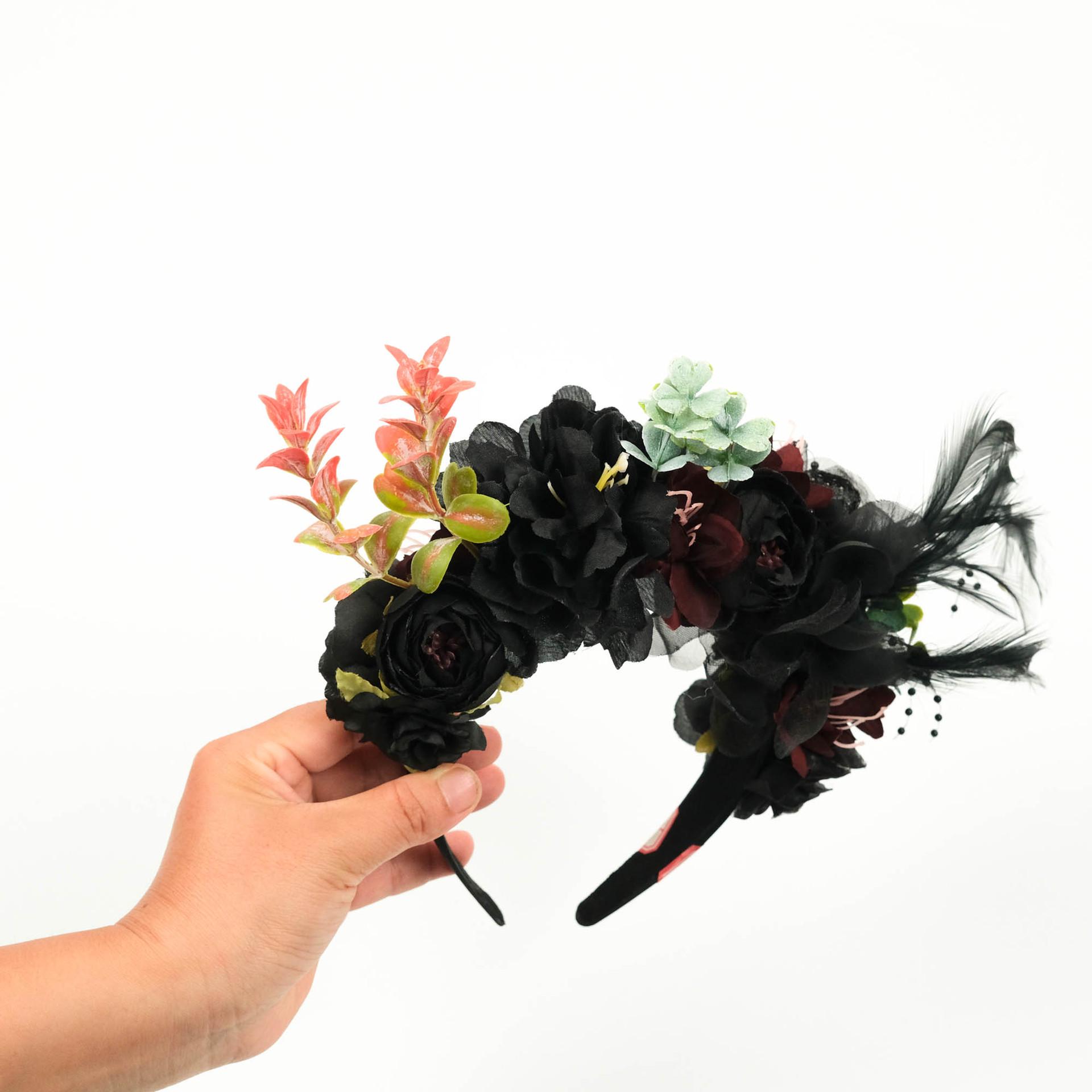 Double-Sided Retro Camellia Rose Hairpin Headband for Halloween Parties