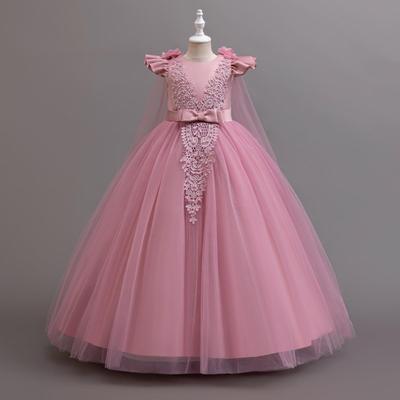 Dziewczęca sukienka księżniczki na imprezę i wesele z kwiatami i perłami - Suknia do występów do ziemi