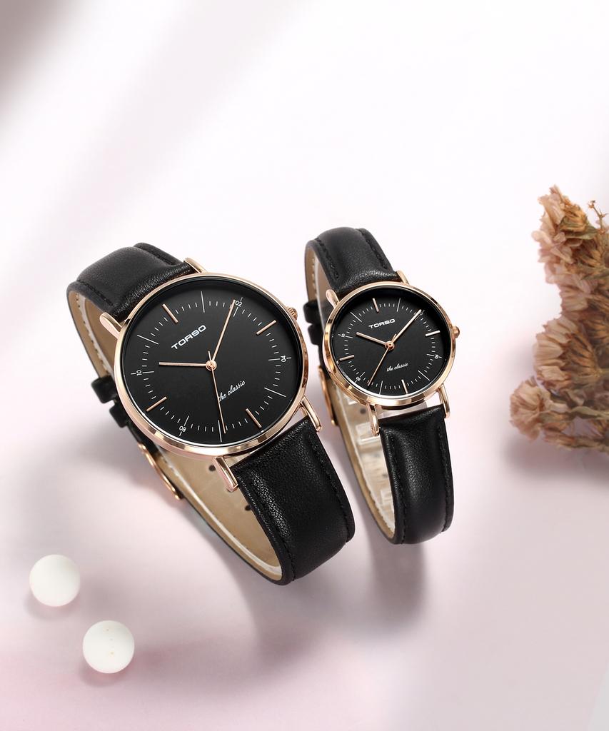 Toleuso T41L-Rbbk The Classic Quartz Couple Watch Men'S & Women'S Leather Watch