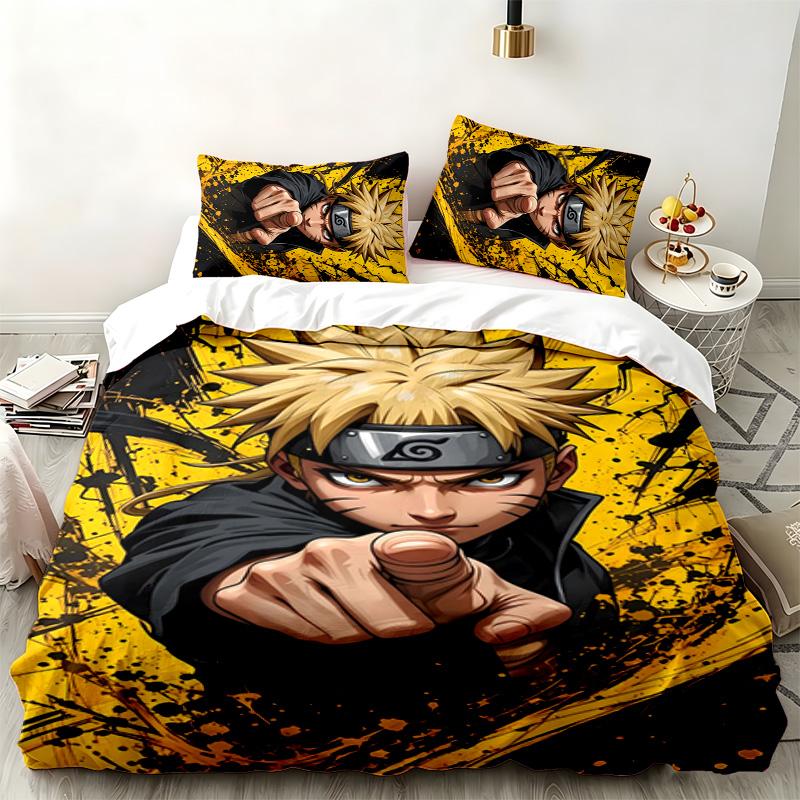 Zestaw 3-częściowy Naruto Idealny do sypialni Wygodny komplet pościeli zawiera poszewkę na kołdrę i dwie poszewki na poduszki Idealny prezent urodzinowy lub świąteczny