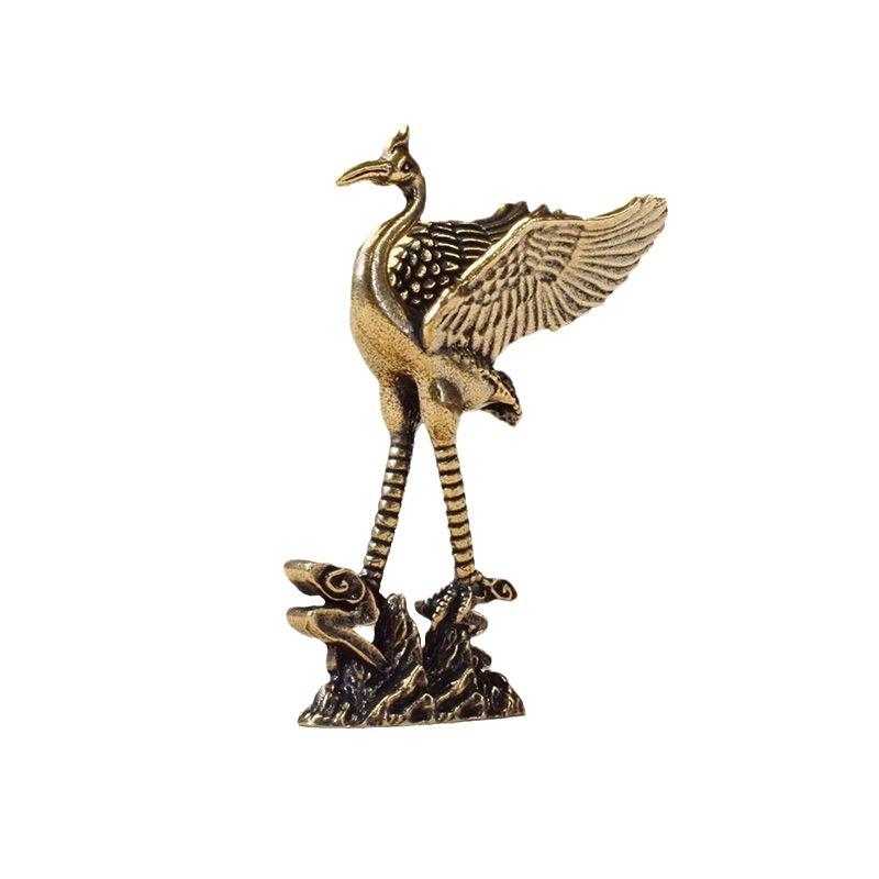 Brass Crane Figurines Miniatures Desktop Ornaments Living Room Decorations Crafts Accessories Small Animal Statue Decor