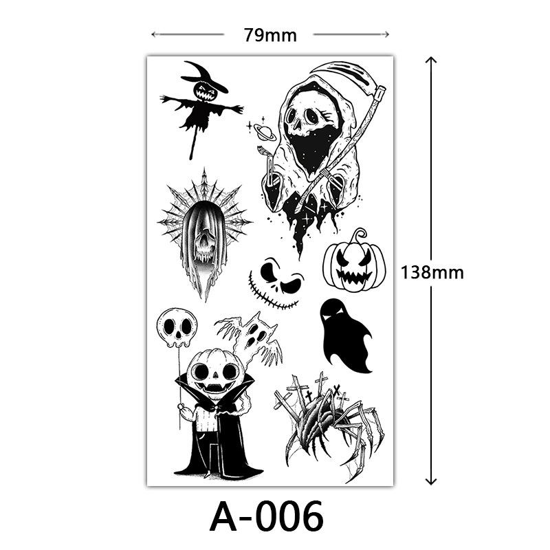 Halloween Tattoo Sticker, Skull Reaper Sickle, Black Bat Tombstone Pumpkin Tattoo