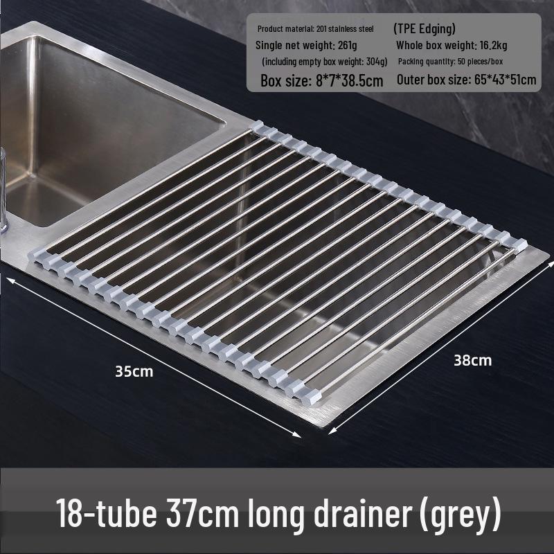 Foldable Stainless Steel Sink Drainer Rack & Roll-Up Dish Mat