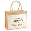 Beach Bag - PLANETEE - Jute with a Pocket of a Top Lab Technician - Printed Cotton France - 43x33 Cm - Shoulder Strap