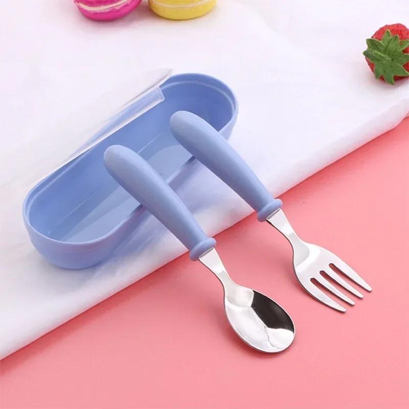 Children Spoon Forks Box Kids Stainless Steel Cutlery Portable Baby Feeding Utensils Baby Spoons Babys Tableware Dinnerware Set
