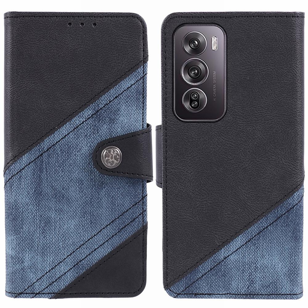 

For Oppo Reno12 Pro 5G (Global) Case Crazy Horse Texture Splicing Leather Phone Cover Black