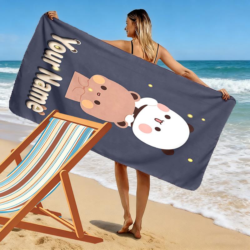 Custom Name Peach Goma Print Beach Towel, Large Soft Quick Dry Towel for Beach Camping Swimming -HE86
