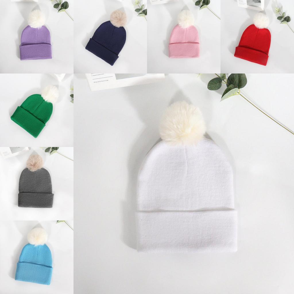 Plush Solid Color Ball Knitted Cap Breathable For Fall Season Gift Fashion