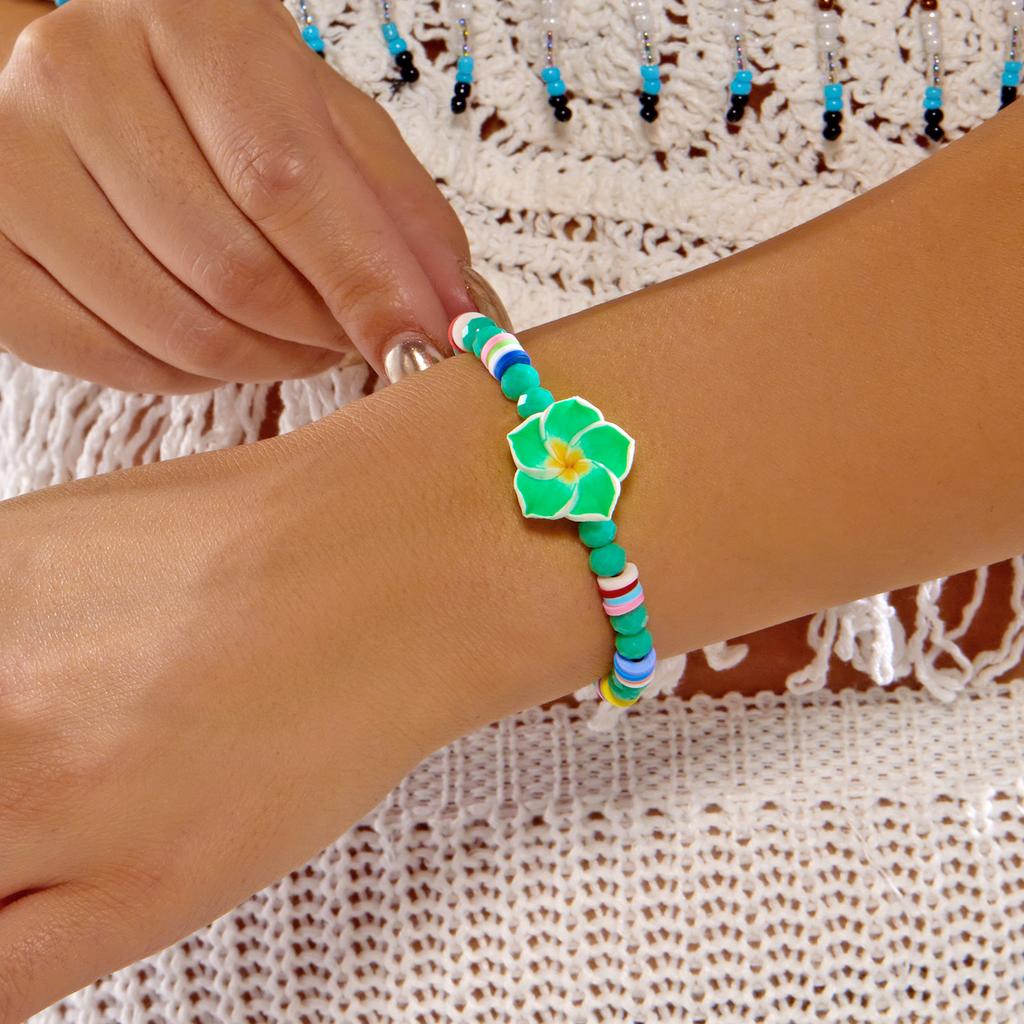 Crystal Polymer Clay Flower Braided Drawstring Bracelet Bohemian Beach Vacation Style Fashion Accessory Holiday Gift