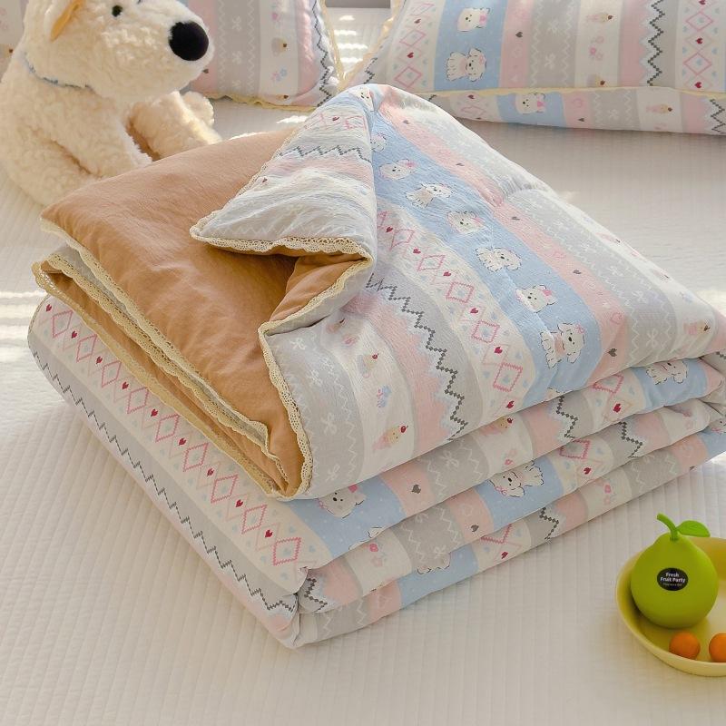 New Sweet Printed Air-Condition Blanket Soft Skin-Friendly Quilted Quilt Breathable Cooling Summer Comforter Queen King Beds