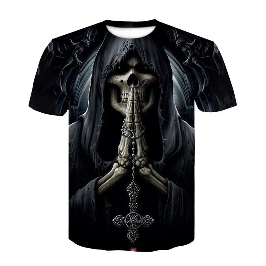 Skull Pattern 3D Printed T-shirt Summer Casual Round Neck Men's T-shirts