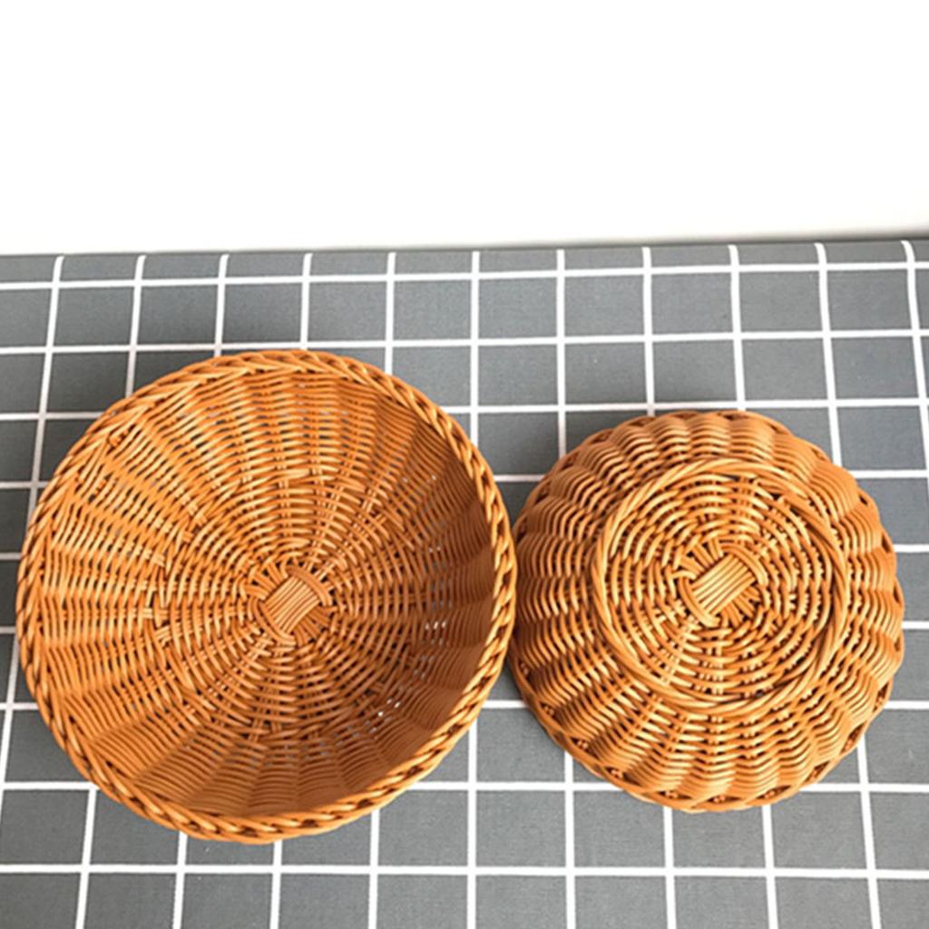 Gewebter Brotkorb Europäisch Rund Küchenaufbewahrungsorganisator für Obst Gebäck Heimdeko Vintage-Stil Handgefertigt Rattan