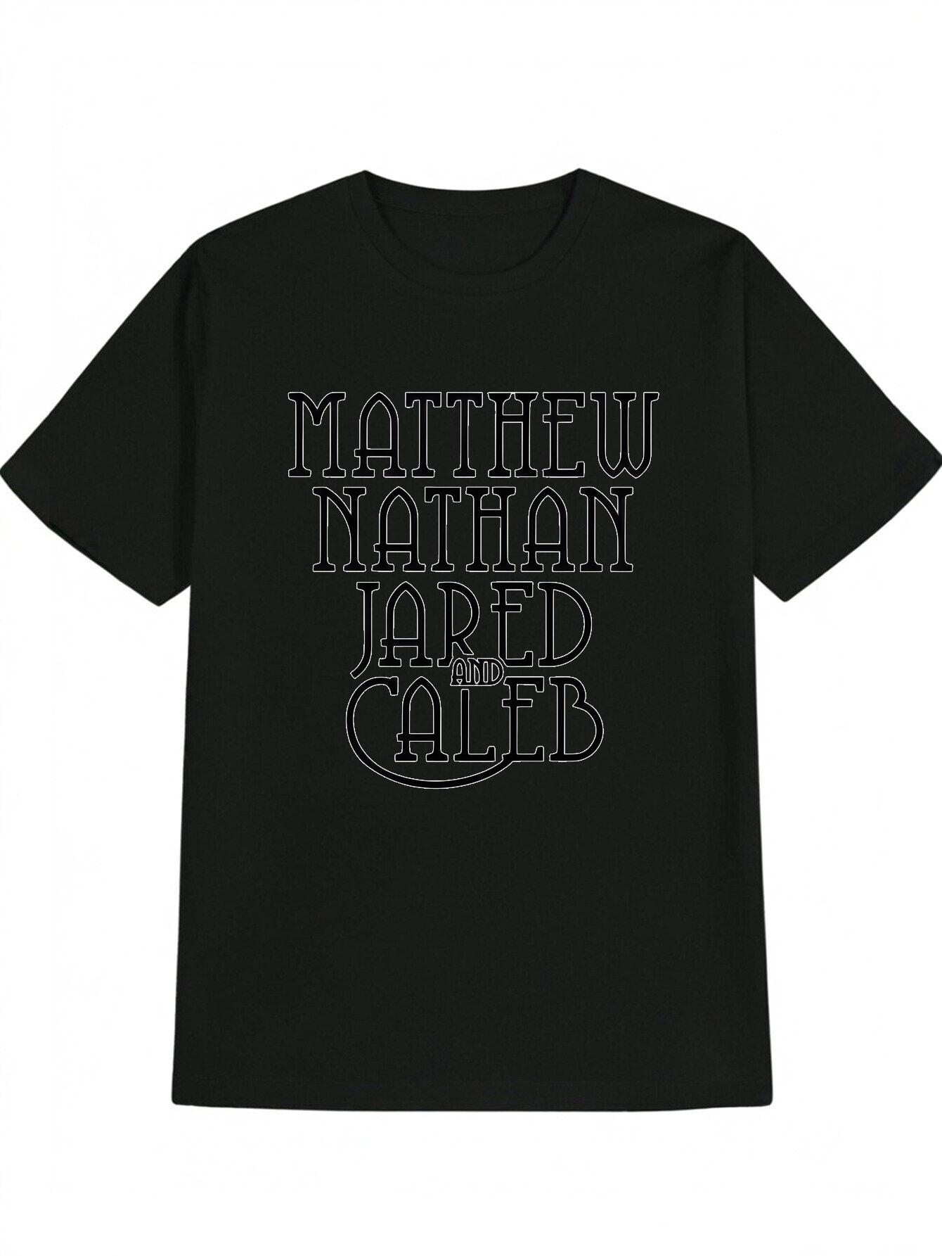 

Casual Crew Neck T-shirt with Matthew Nathan Jared Caleb Print - Black & White Lettering XXL