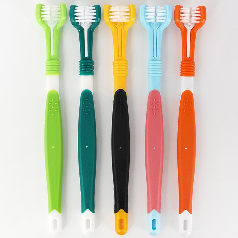 Three-Head Pet Toothbrush Multi-angle Brushing Teeth Cleaning Remove Tartar Bad Breath Dog Cat Pet Care Grooming Cleaning