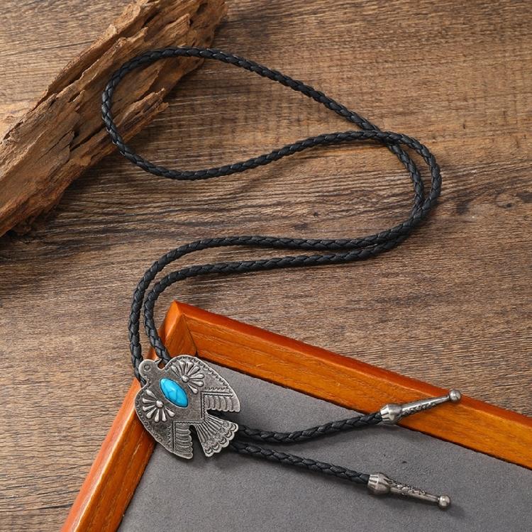 Men Bolo Tie Metal Eagle Bird Stone Cowboy Hat Western Necklace Costume Accessory