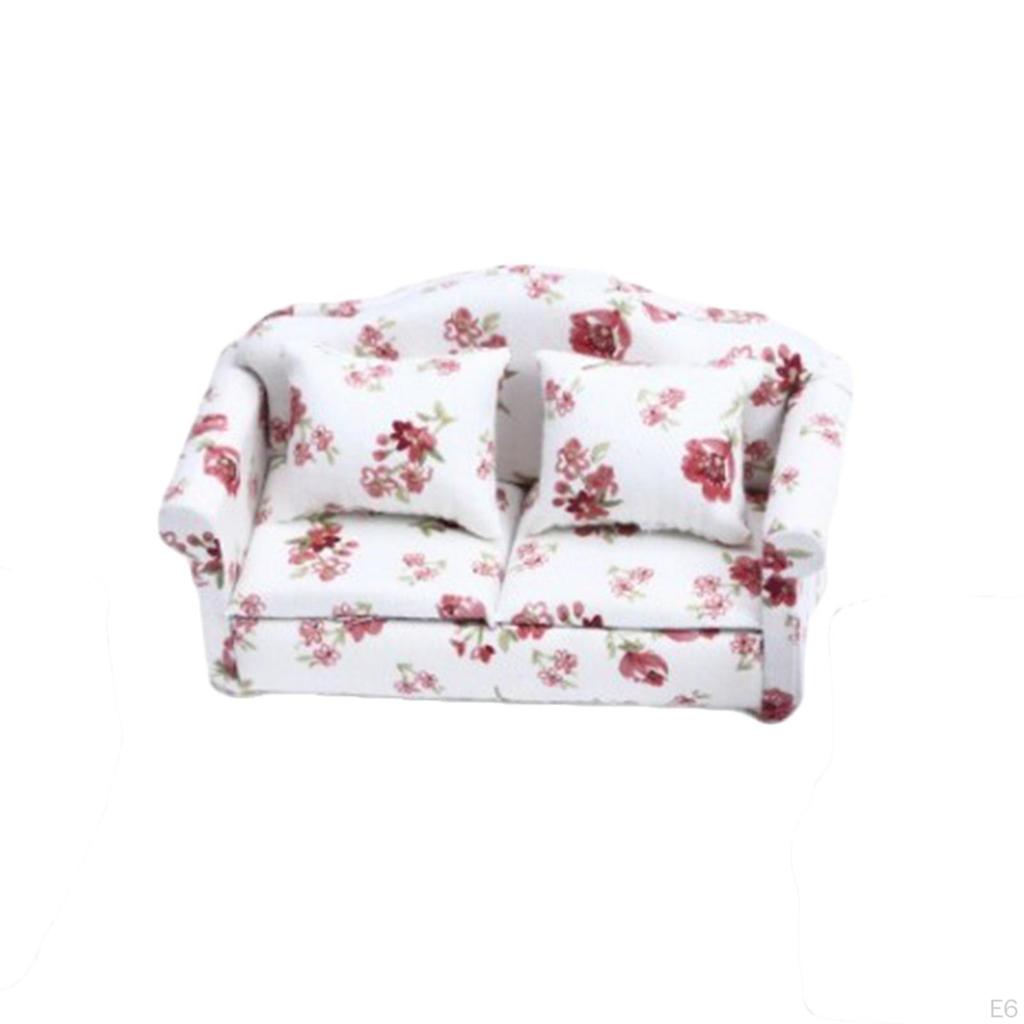 1/12 Miniature Dollhouse Floral Sofa with for Arm Room Furniture Children
