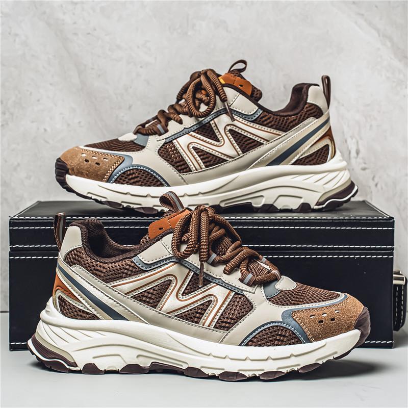 Men's shoes spring casual sports shoes mesh breathable thick-soled heightening running shoes Korean version teen lace-up dad shoes