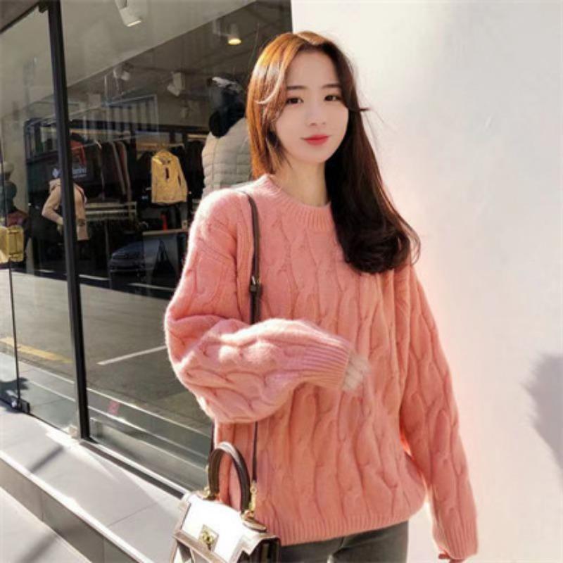 Winter Women's Sweater Women's Loose Pullover Thickened Round Neck Fried Dough Twists Knit