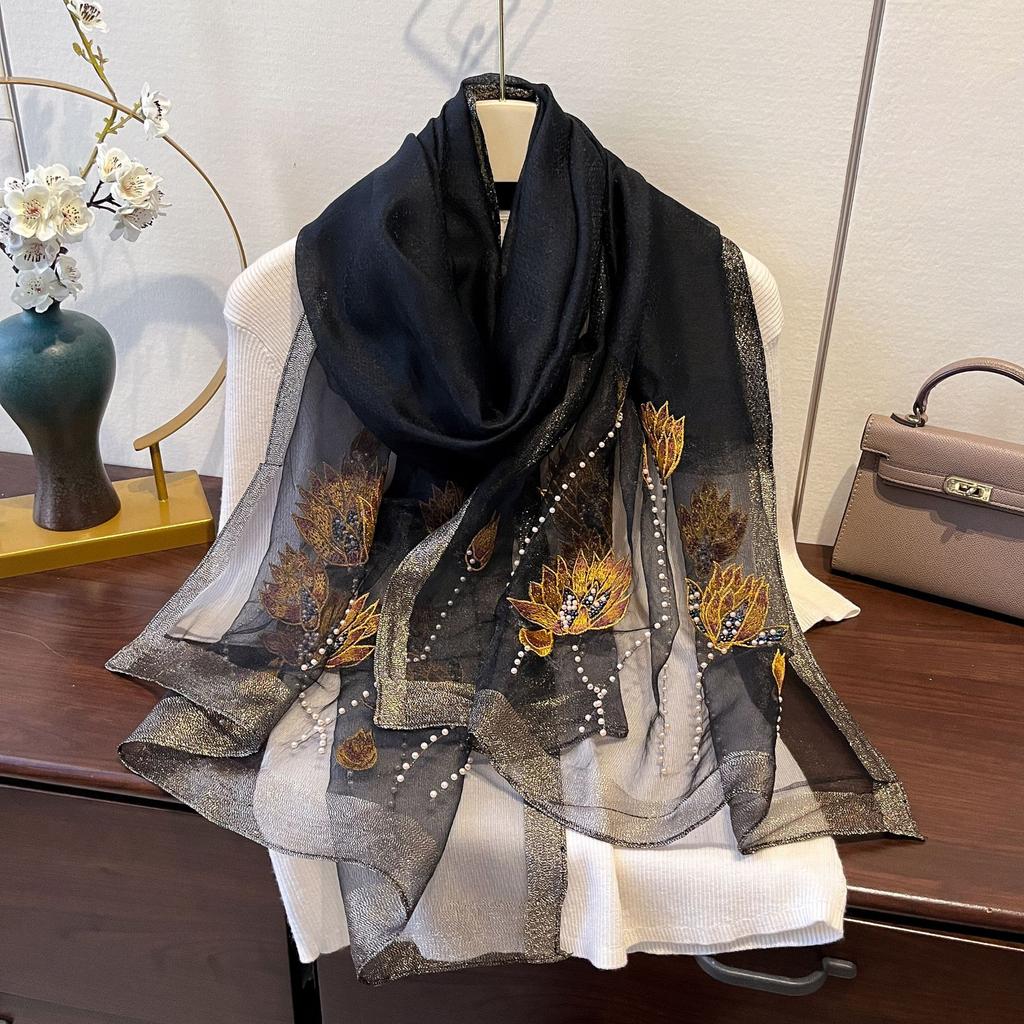 New Korean Style Silk-blend Scarf for Women Thin Embroidered High-end Fashion Exterior Shawl Scarf
