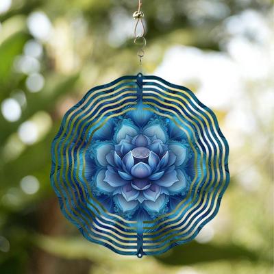 Carusel de vânt suspendat de 10 inch cu design Lotus Mandala, cârlig rotativ la 360 de grade pentru decor de grădină, balcon, curte, cadou de vară primăvară