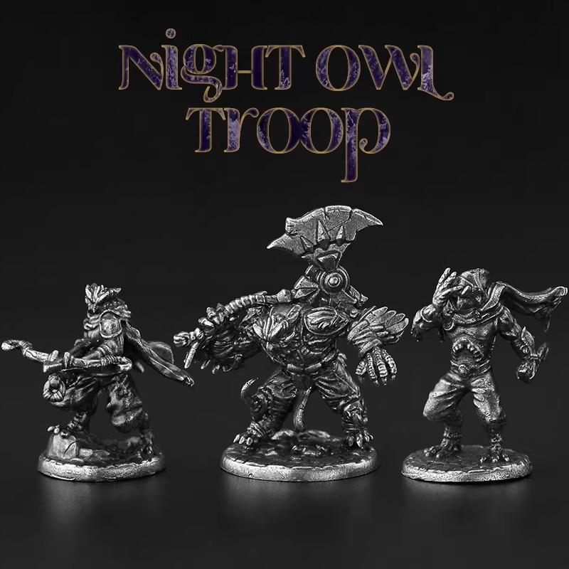 Handmade White Copper Night Owl Troop Miniatures, Fantasy Owl Soldier Figurines, Tabletop RPG Game Pieces, Gift for Men