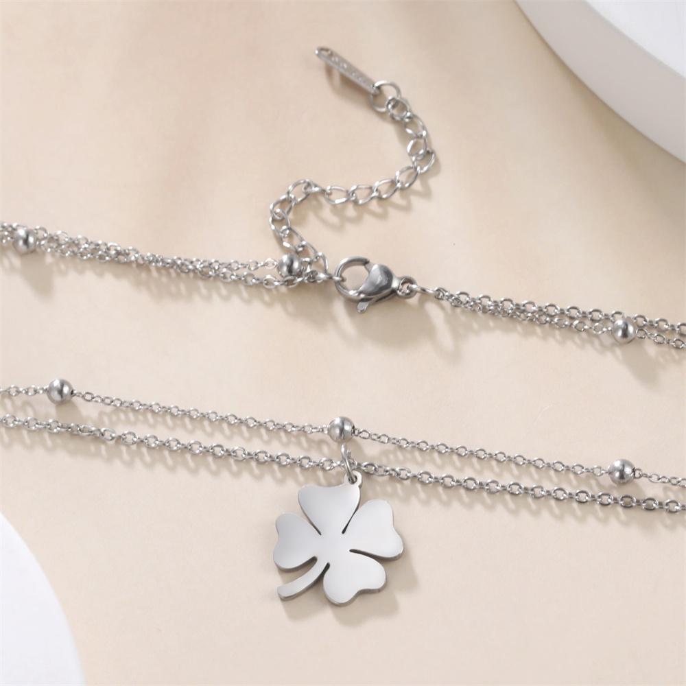 Clover Necklaces for Women Girls Lucky Stainless Steel Pendant Double Layer Gothic Classic Necklace Jewelry 2026 Gifts Wholesale