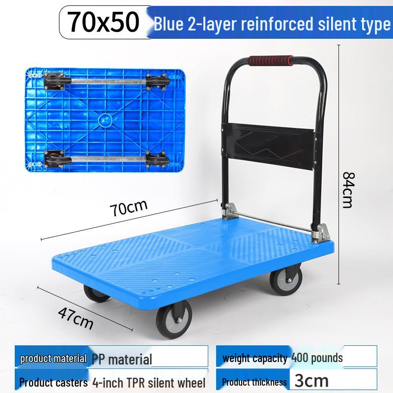Foldable Silent Flatbed Hand Truck - Portable Plastic Cart for Household Cargo Hauling