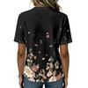 Women Short Sleeve Henley Neck Button Shirt Floral Print Linen Cotton Blend Casual Blouse Lightweight Summer Top