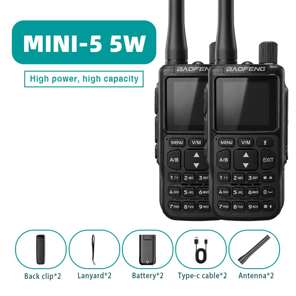 Mini Pocket Bao, Baofeng MINI-5 Walkie-Talkie UV Dual-Segment Full-Segment Bluetooth FM One-Button Frequency Go On Road Trip