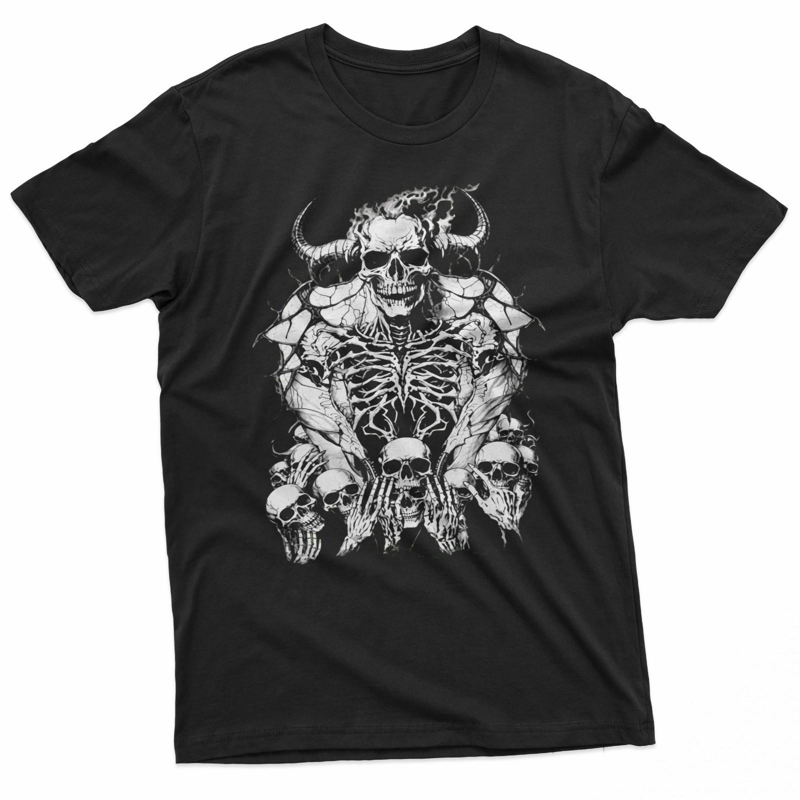 Horned Demon Skull Gothic Dark Art Skeleton Graphic T-Shirt S