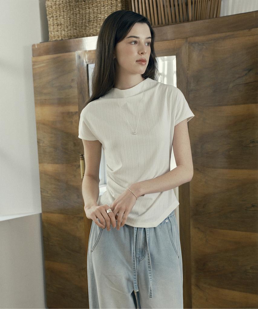 JUCYJUDY Mock Neck Shirring Jersey Top J1Ts321A