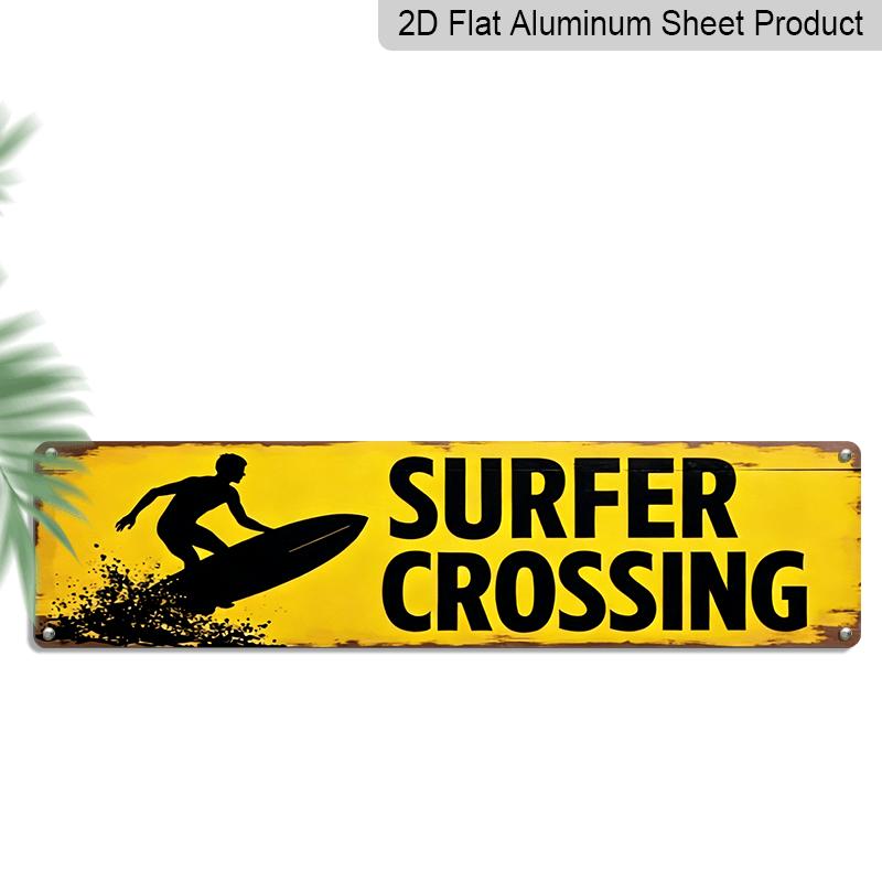 

2D Flat, 1pc, Rustic Surfer Crossing Aluminium Decorative Sign Beach Theme Wall Hanging Decor for Bedroom, Living Room, Bathroom, Office, Decorative 40cm x 10cm