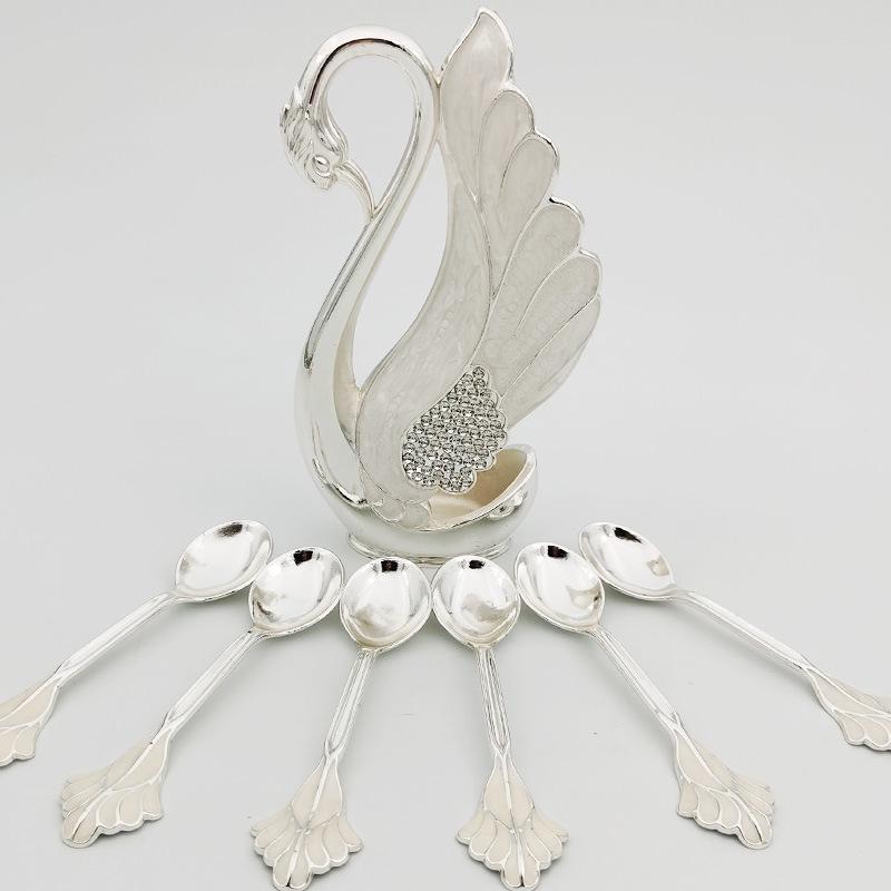 In-Stock European Style Swan Fruit Fork and Dessert Spoon Set