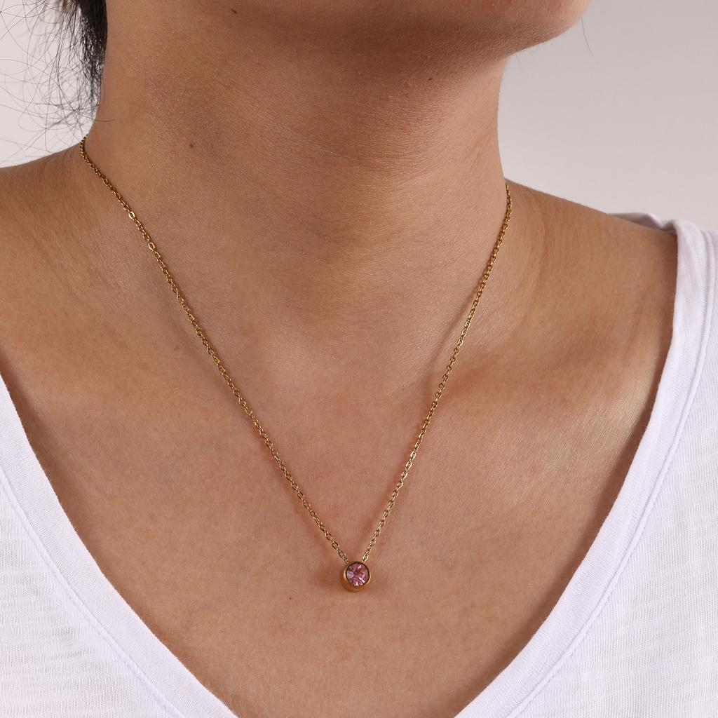 304 Stainless Steel Birthstone Necklace 18K Real Gold Plated Link Cable Chain Necklace For Women Jewelry Gift 45cm, 1 Piece