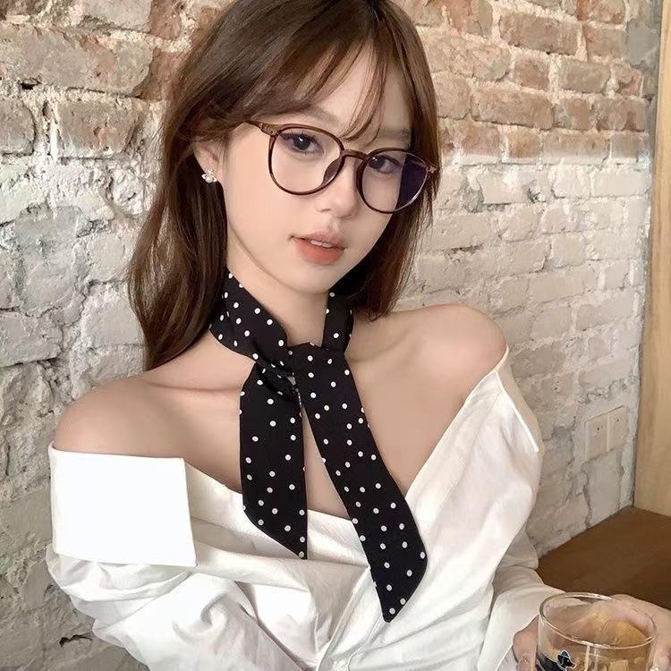 Korean Style Thin Silk Scarf Women Tie Fashion Head Scarves Vintage Classic Dot Pattern Long Silk Scarf Bag Tie Lady Neck Scarfs