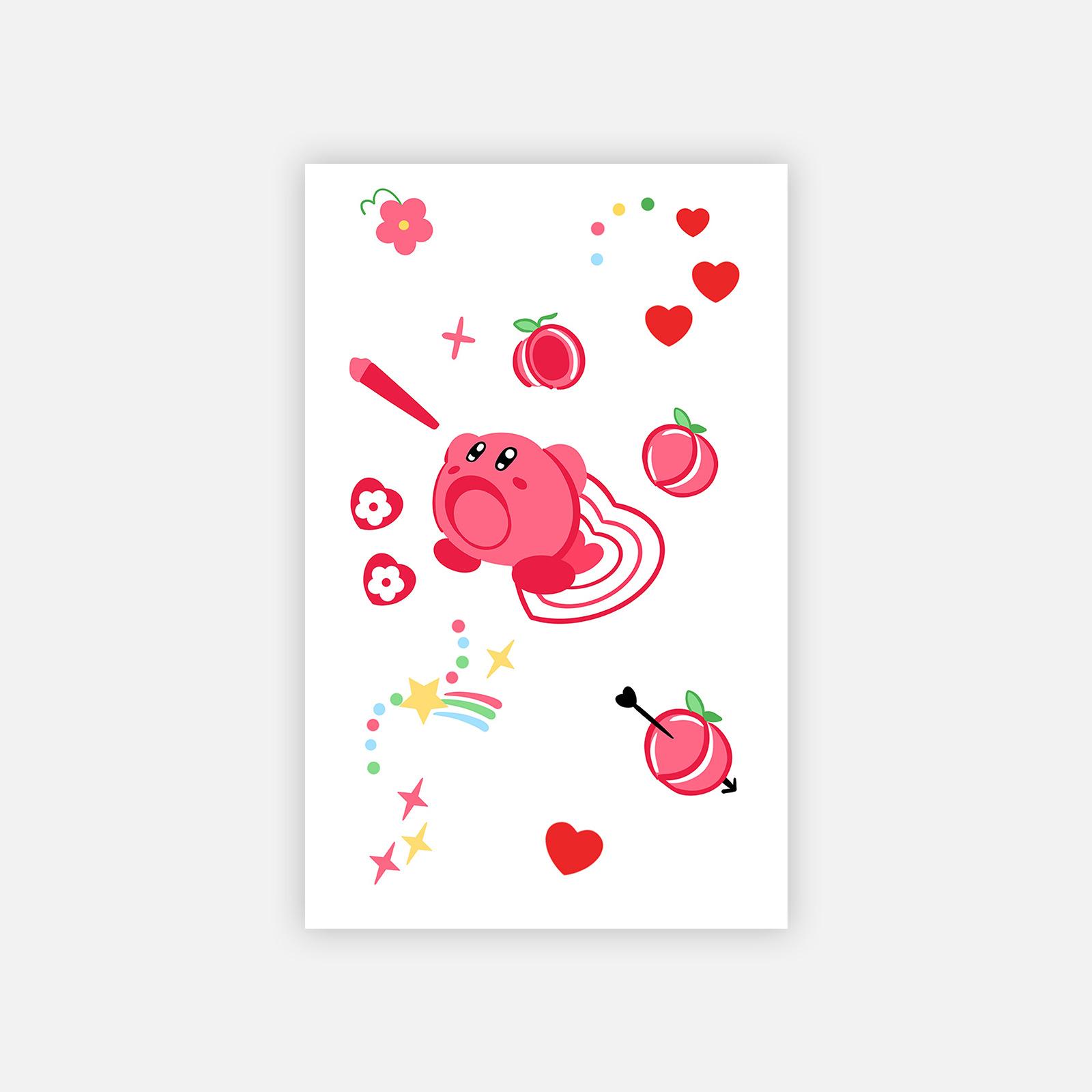 Premium Sense Simple Pink Cute Cartoon Peach Love Star Kirby Tattoo Sticker 12*19